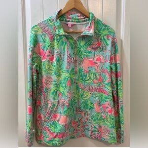 🐘 🦩Lilly Pulitzer womens UPF 50+ animals “On Parade” pink & green popover XL